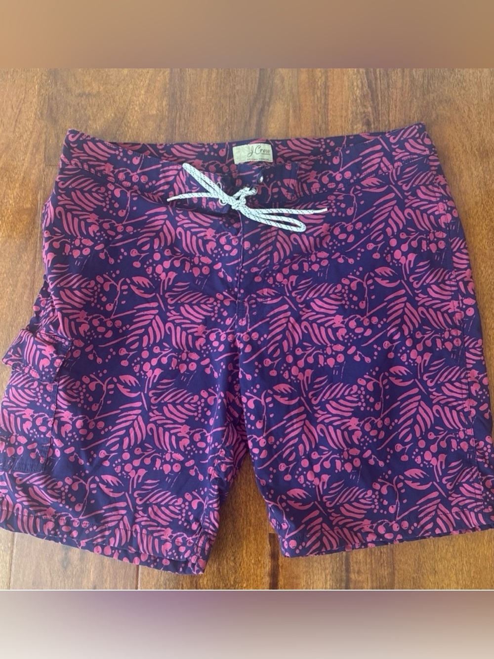 J. Crew Navy and Pink Leaf-Print Men’s Swim Board Shorts